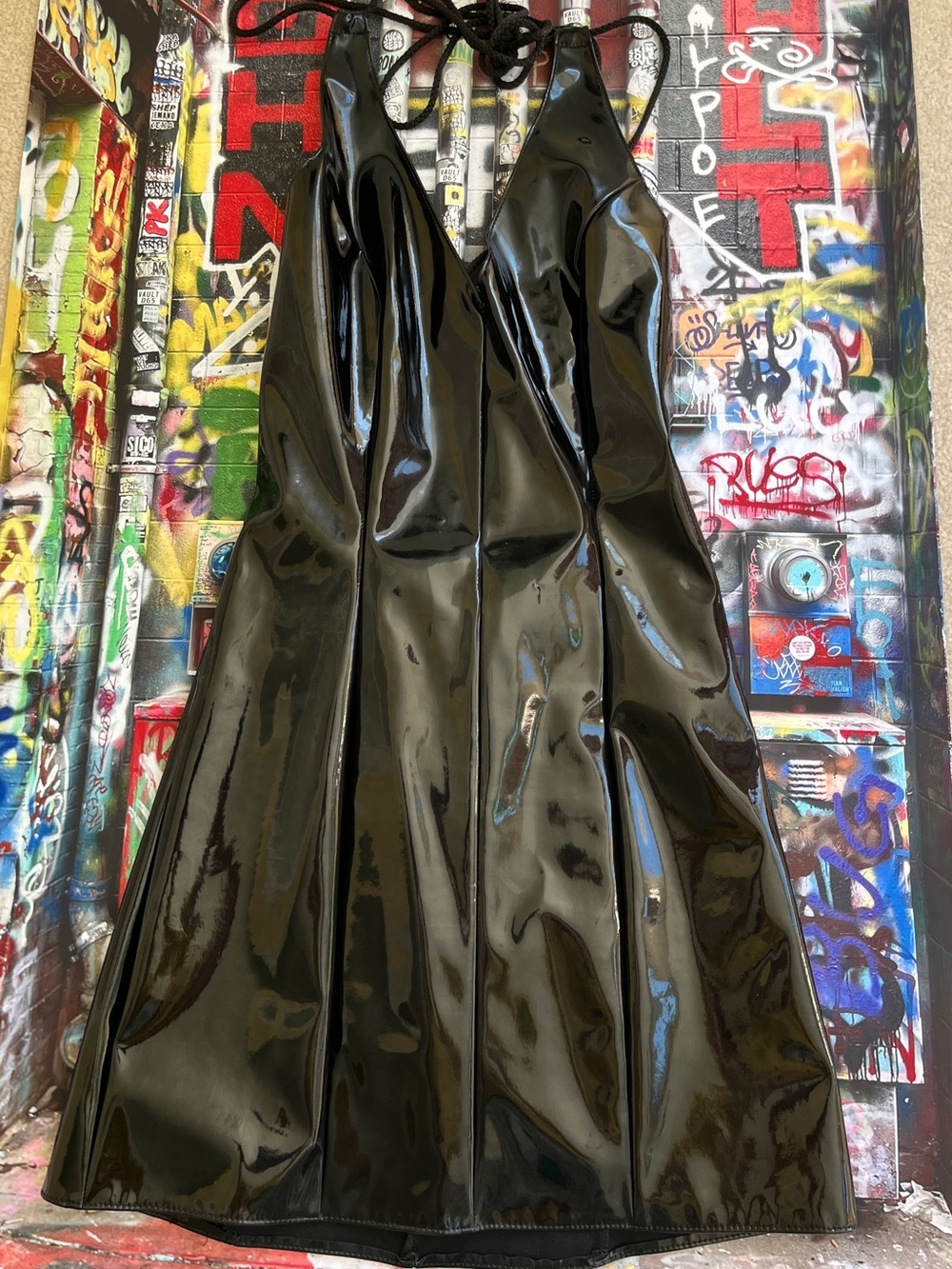 Allure Black Patent halter dress. Lace up back.